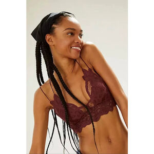 Free People Adella Lace Bralette Size Small NWOT Boho Scalloped Brown Smocked